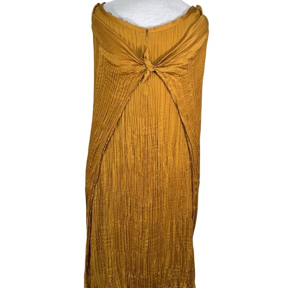 Vince Womens Mustard Yellow Pleated Tie Front Midi Skirt M - Picture 2 of 7